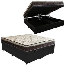 Cama Box Baú Bipartido Casal Blindado Suede + Colchão Casal Espuma Extra Firme D33 Elegance Ortopédico 72x138x188 Preto Cama Box Baú Bipartido Casal Blindado Suede + Colchão Casal Espuma Extra Firme D33 Elegance Ortopédico 72x138x188 Preto