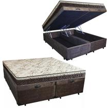 Cama Box Baú Bipartido Casal Suede + Colchão Casal Espuma Extra Firme D33 Elegance Ortopédico 64x138x188 Marrom