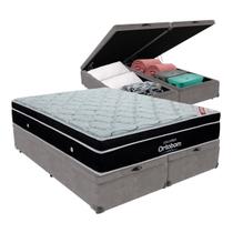 Cama Box Baú Bipartido King Cinza e Colchão Elegant Superpocket Molas ensacadas Ortobom