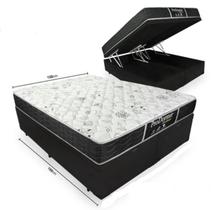 Cama Box Baú Bipartido Queen 158 Tecido Sintético Preto com Colchão De Molas - Probel Prodormir Sleep Black