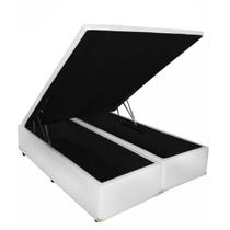Cama Box Baú Bipartido Queen 1,58 x 1,98 Blindada Tampo Inteiro Tecido Sintético Branco