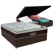 Cama Box Baú Bipartido Queen Marrom e Colchão Sleep King Molas Ensacadas Ortobom