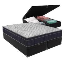 Cama Box Baú Bipartido Queen Preto e Colchão Airtech 150 D45 Ortobom