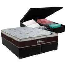 Cama Box Baú Bipartido Queen Preto e Colchão Sleep King Molas Ensacadas Ortobom