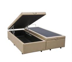 Cama Box Bau Bipartido Queen Sintetico Bege 158x198x35 - Blindado Cama Box Bau Bipartido Queen Sintetico Bege 158x198x35 - Blindado