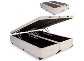 Cama Box Baú Bipartido Queen Size, Blindado Sintético Bege Cama Box Baú Bipartido Queen Size, Blindado Sintético Bege
