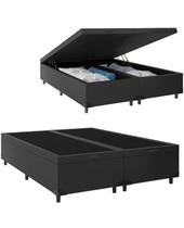 Cama Box Baú Bipartido Queen Size, Blindado Sintético Preto