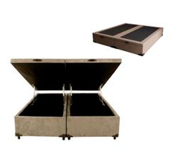 Cama Box Baú Bipartido Queen Size, Blindado Suede Bege