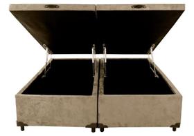 Cama Box Baú Bipartido Queen Size Suede Bege Blindado com Pistões a Gás