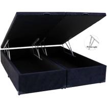 Cama Box Baú Bipartido Queen Size Suede Preto Blindado com Pistões a Gás