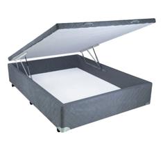 Cama Box Baú Blindada Casal 138x188x42 Poliéster Cinza Alfa