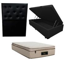 Cama Box Baú Blindada com Colchão Cloud Molas Ensacadas ComPillowtop 32cm Cabeceira Botonê