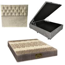 Cama Box Baú Blindada com Colchão de Espuma Orthopedic Cabeceira Botonê Casal 138x188
