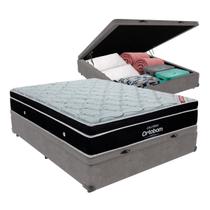 Cama Box Baú Blindado Casal Cinza e Colchão Elegant Superpocket Molas ensacadas Ortobom