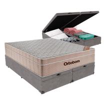 Cama Box Baú Blindado e Reforçado Queen Cinza e Colchão Airtech Springpocket Molas Ensacadas Ortobom