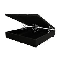 Cama Box Baú Blindado King Bipartido Loja Xerife Sintético Preto 41x193x203