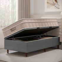 CAMA BOX BAÚ BLINDADO SOLTEIRO COM COLCHÃO MOLAS ENSACADAS AIRTECH ORTOBOM 78x188x67CM BEGE CINZA