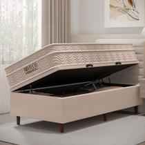 CAMA BOX BAÚ BLINDADO SOLTEIRO COM COLCHÃO MOLAS ENSACADAS AIRTECH ORTOBOM 78x188x67CM BEGE