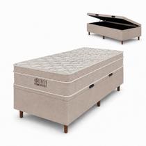 CAMA BOX BAÚ BLINDADO SOLTEIRO COM COLCHÃO MOLAS ENSACADAS AIRTECH ORTOBOM 78x188x67CM BEGE