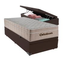 Cama Box Baú Blindado Solteiro Marrom e Colchão Airtech SpringPocket Molas ensacadas Ortobom