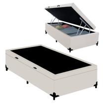 Cama Box Baú Blindado Solteiro Turca Sintético Branco 88x188x41 Cama Box Baú Blindado Solteiro Turca Sintético Branco 88x188x41