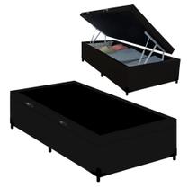 Cama Box Baú Blindado Solteiro Turca Sintético Preto 88x188x41 Cama Box Baú Blindado Solteiro Turca Sintético Preto 88x188x41