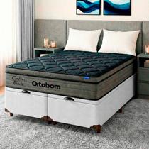Cama Box Bau Branco+Colchão Queen Confort Black Ortobom