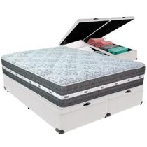 Cama Box Baú Branco e Colchão Black Graphite Molas Ensacadas King 193x203X32 Anjos