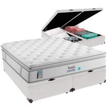 Cama Box Baú Branco e Colchão Confort Gel Molas Ensacadas com Pillow Top King Sealy