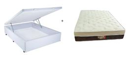 Cama Box Baú Branco e Colchão Gel Plus Pocket Molas Ensacadas Malha Belga Pillow Euro Casal 138x188x72