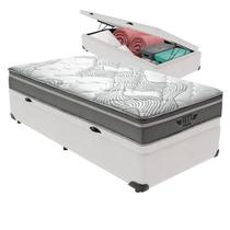 Cama Box Baú Branco e Colchão Ibiza Molas Superlastic Solteiro V-Store 88x188x22