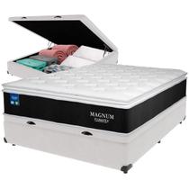 Cama Box Baú Branco e Colchão Magnum Molas Ensacadas Casal Plumatex