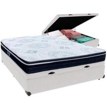 Cama Box Baú Branco e Colchão Orthosono D33 Com Euro Pillow Casal Anjos