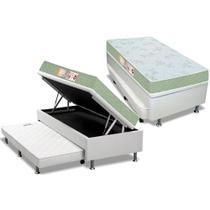 Cama Box Baú c/Auxiliar Solteiro: Colchão Espuma Castor D33 Sleep Max + Base CRC Courano White(88x188)