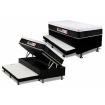 Cama Box Baú c/Auxiliar Solteiro: Colchão Espuma Castor D45 Black e White + Base CRC Courano Black(88x188) Cama Box Baú c/Auxiliar Solteiro: Colchão Espuma Castor D45 Black e White + Base CRC Courano Black(88x188)