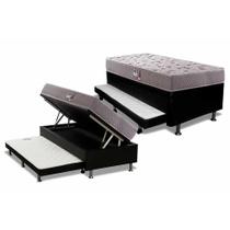 Cama Box Baú c/Auxiliar Solteiro: Colchão Espuma Herval D28 / AG65 Black Double Side + Base CRC Courano Black(88x188)