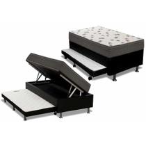 Cama Box Baú c/Auxiliar Solteiro: Colchão Espuma Ortobom D45 Light Saúde + Base CRC Courano Black(88x188) Cama Box Baú c/Auxiliar Solteiro: Colchão Espuma Ortobom D45 Light Saúde + Base CRC Courano Black(88x188)