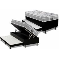 Cama Box Baú c/Auxiliar Solteiro: Colchão Espuma Probel D45 / EP Guarda Costas PróExtreme Plus Euro Pillow + Base CRC Courano Black(88x188)