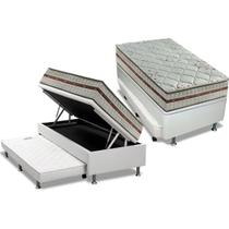 Cama Box Baú c/Auxiliar Solteiro: Colchão Molas Anjos MasterPocket Classic + Base CRC Courano Branco(88x188)