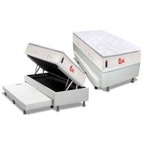 Cama Box Baú c/Auxiliar Solteiro: Colchão Molas Castor Pocket Gold Star Vitagel SLX + Base CRC Courano Branco(88x188)