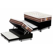 Cama Box Baú c/Auxiliar Solteiro: Colchão Molas Castor Pocket Silver Star Air Híbrido + Base CRC Courano Black(88x188) Cama Box Baú c/Auxiliar Solteiro: Colchão Molas Castor Pocket Silver Star Air Híbrido + Base CRC Courano Black(88x188)