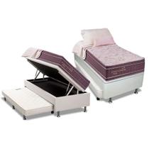 Cama Box Baú c/Auxiliar Solteiro: Colchão Molas Kappesberg MasterPocket Inverno Verão + Base CRC Courano Branco(88x188)