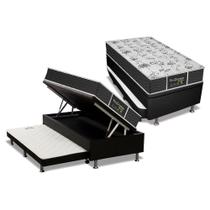 Cama Box Baú c/Auxiliar Solteiro: Colchão Molas Probel Prolastic ProDormir Sleep Black + Base CRC Suede Black(88x188)