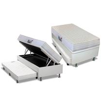 Cama Box Baú c/Auxiliar Solteiro: Colchão Ortopédico Herval D28 / AG65 Frontier + Base CRC Courano White(88x188)