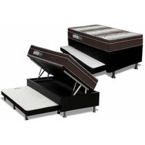 Cama Box Baú c/Auxiliar Solteiro: Colchão Ortopédico Ortobom Light + Base CRC Courano Black(88x188)
