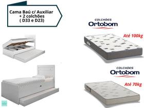 Cama Box Baú c/ Cama Auxiliar Solteiro em Madeira MDF (Acompanha 1 Colchão D23 e 1 D33 Ortobom)