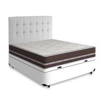 Cama Box Baú + Cabeceira Cassis e Colchão Casal - Anjos - Classic Superlastic - 138x188x64cm Branco