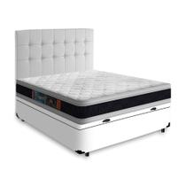 Cama Box Baú + Cabeceira Cassis e Colchão Casal - Castor - Black White D45 - 138x188x69cm Branco