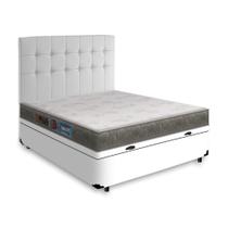 Cama Box Baú + Cabeceira Cassis e Colchão Casal - Castor - Sleep Max - 138x188x60cm Branco