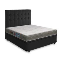 Cama Box Baú + Cabeceira Cassis e Colchão Casal - Castor - Sleep Max - 138x188x60cm Preto